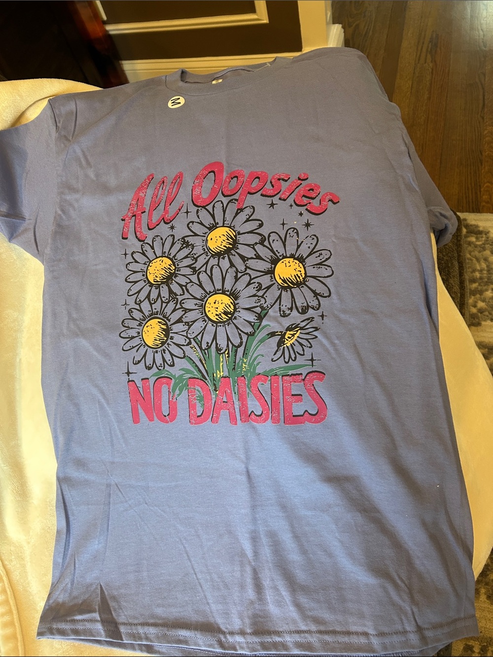 All Oopsies No Daisies Graphic Tee - Light purple with Yellow & Pink Print